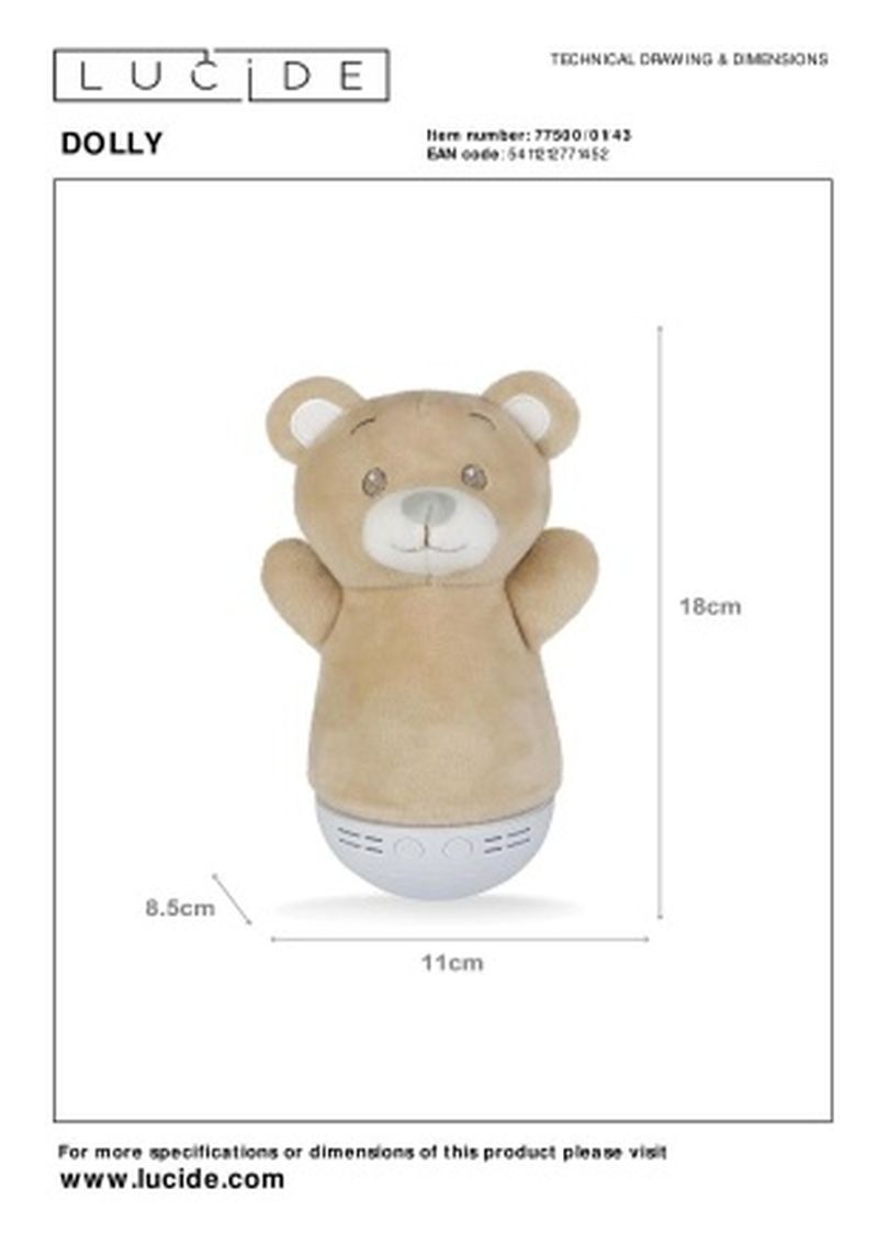 Lucide DOLLY - Stolná lampa pre deti - Batérie - S hudobným prvkom - Hnedá